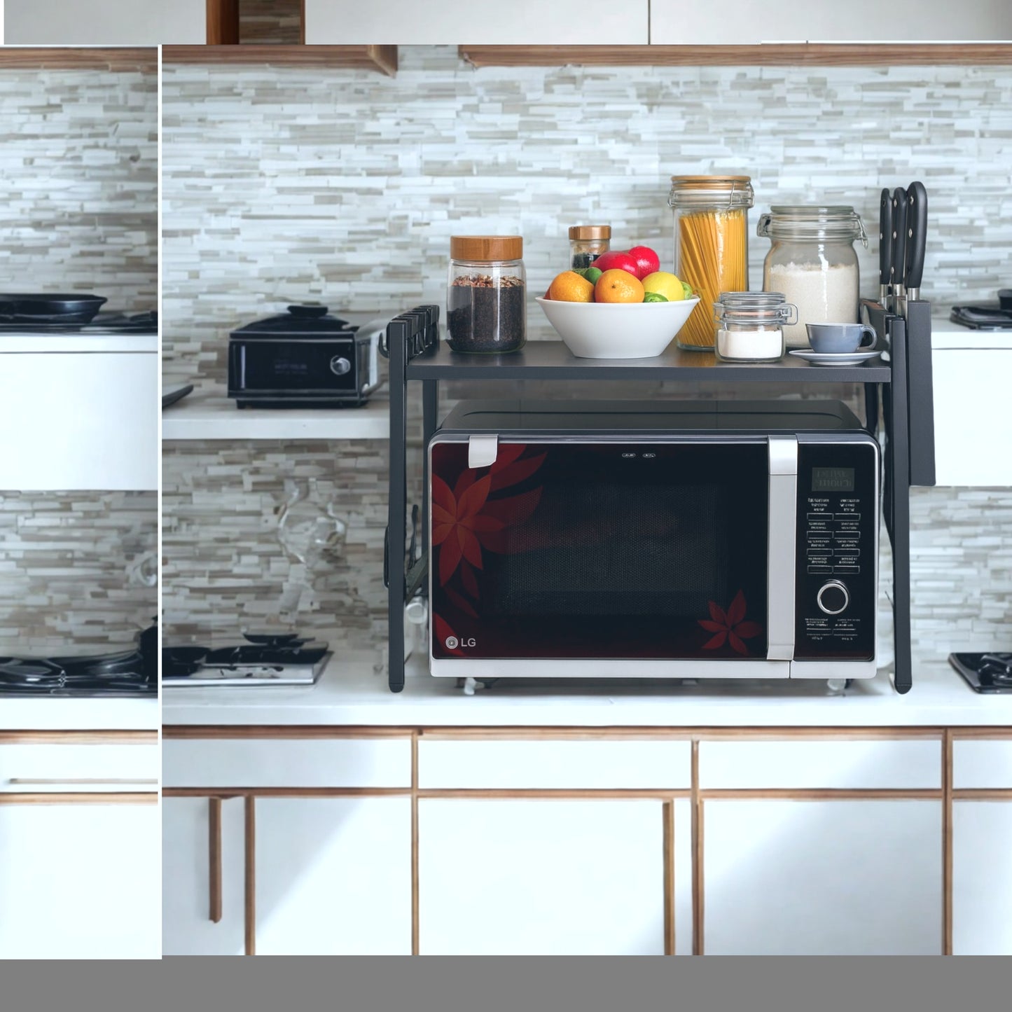 Heavy Duty Adjustable Microwave Oven Stand for Kitchen | Space Saving Countertop Organizer Rack