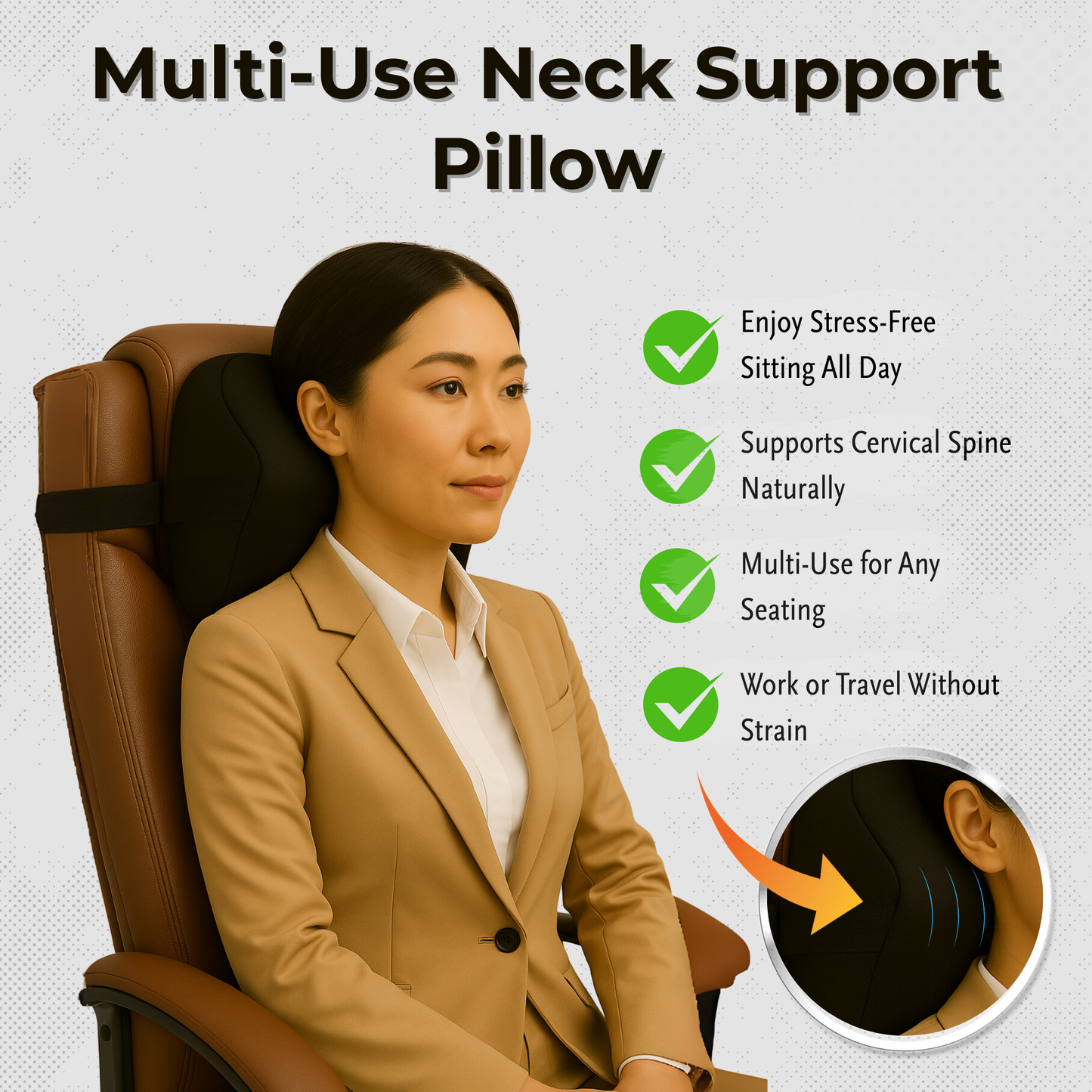 Car Neck Rest Pillow – Black Velvet | NASA Memory Foam Orthopedic Headrest Cushion for Car & Office