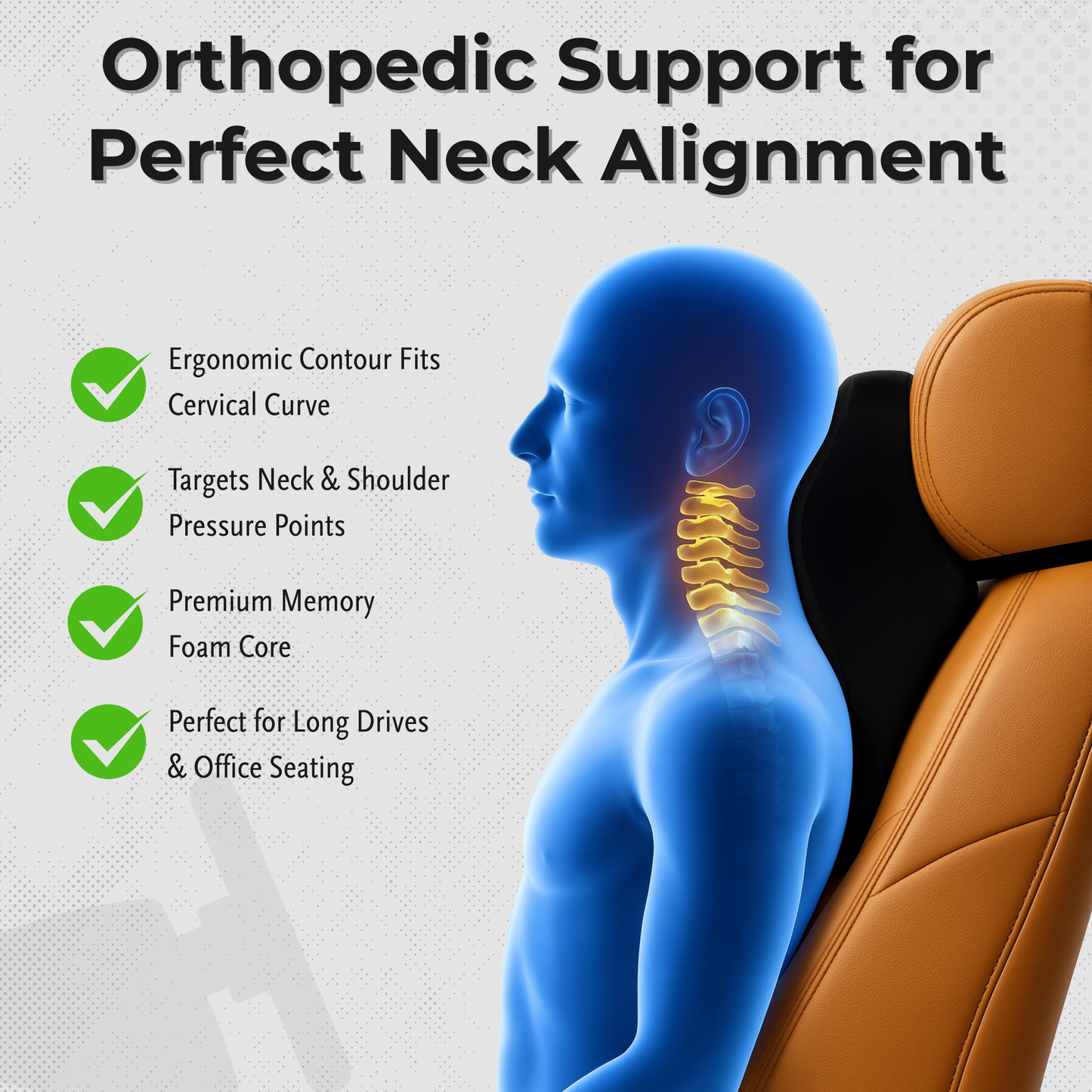 Car Neck Rest Pillow – Black Velvet | NASA Memory Foam Orthopedic Headrest Cushion for Car & Office
