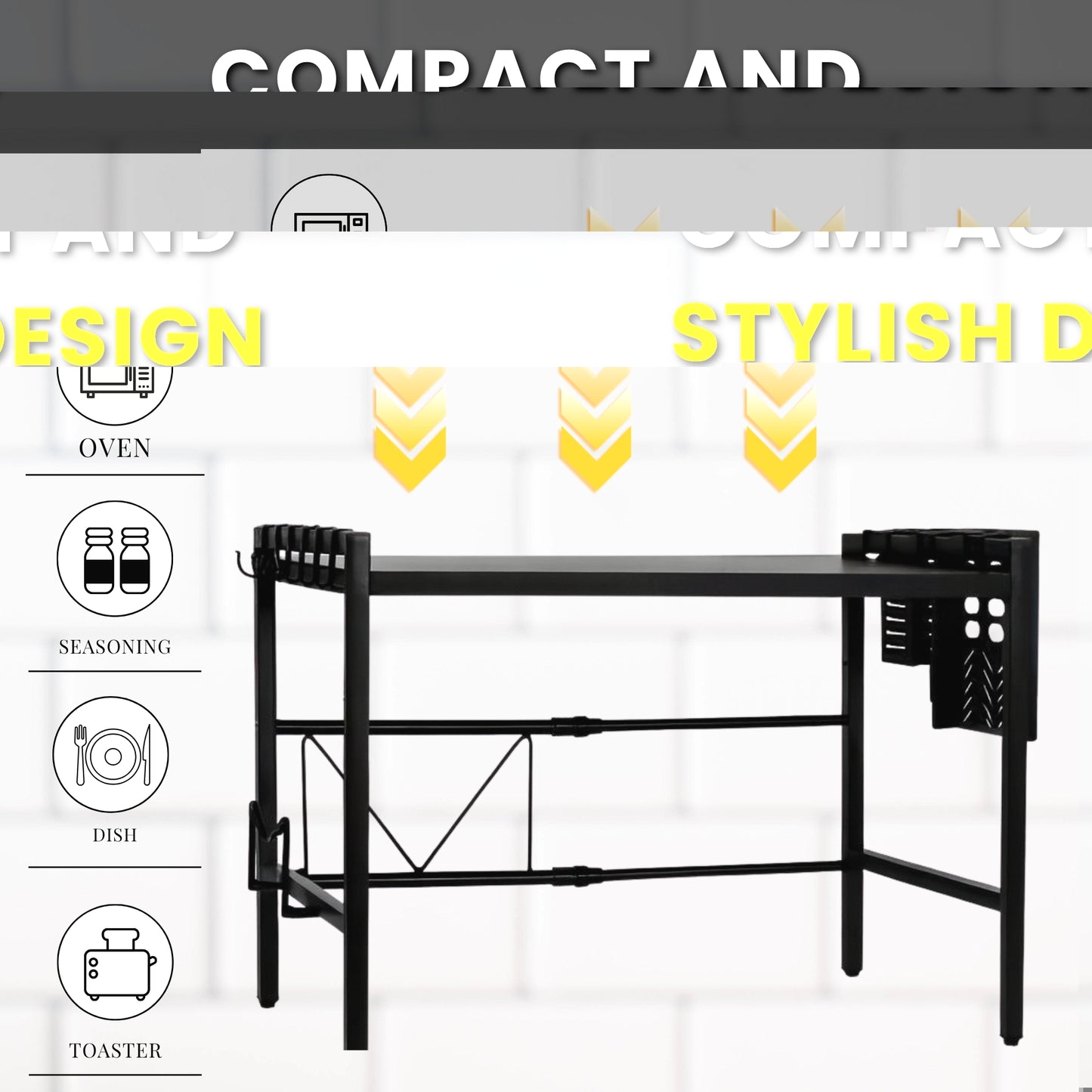 Heavy Duty Adjustable Microwave Oven Stand for Kitchen | Space Saving Countertop Organizer Rack