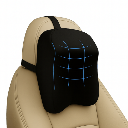 Car Neck Rest Pillow – Black Velvet | NASA Memory Foam Orthopedic Headrest Cushion for Car & Office