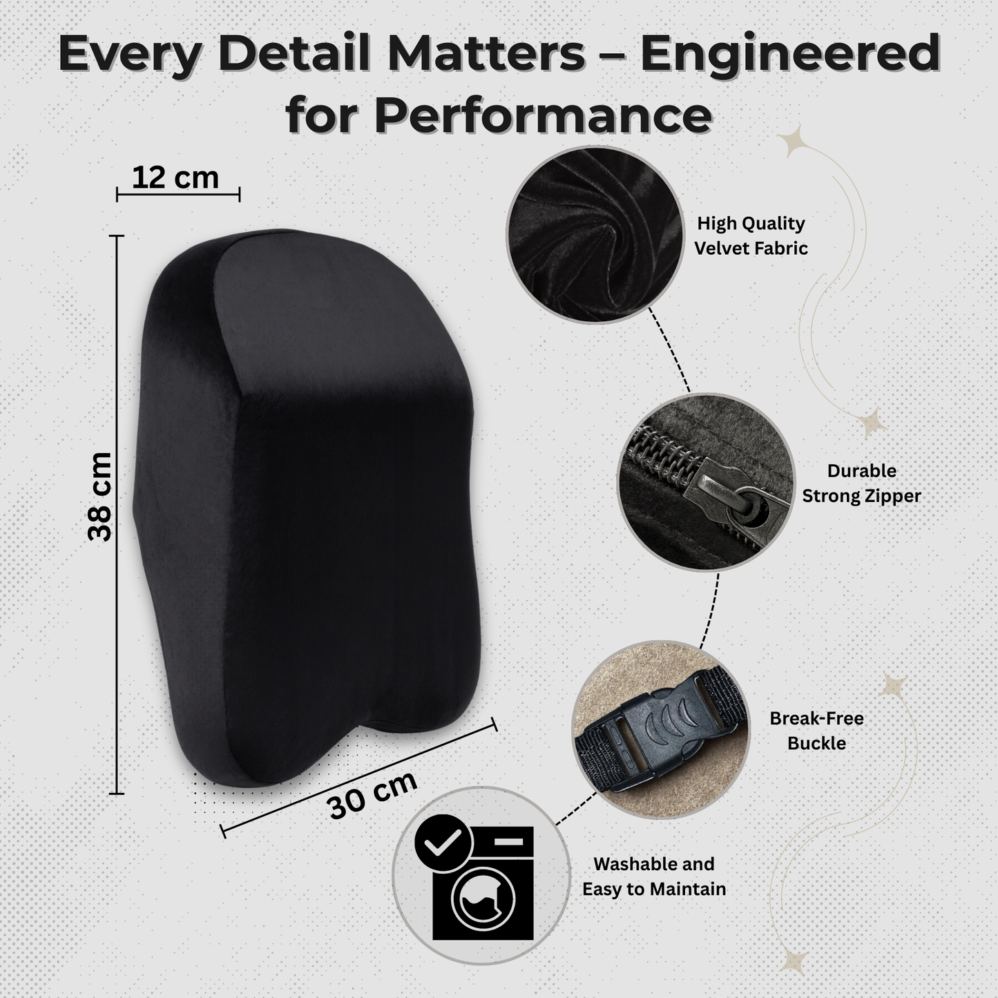 Car Neck Rest Pillow – Black Velvet | NASA Memory Foam Orthopedic Headrest Cushion for Car & Office